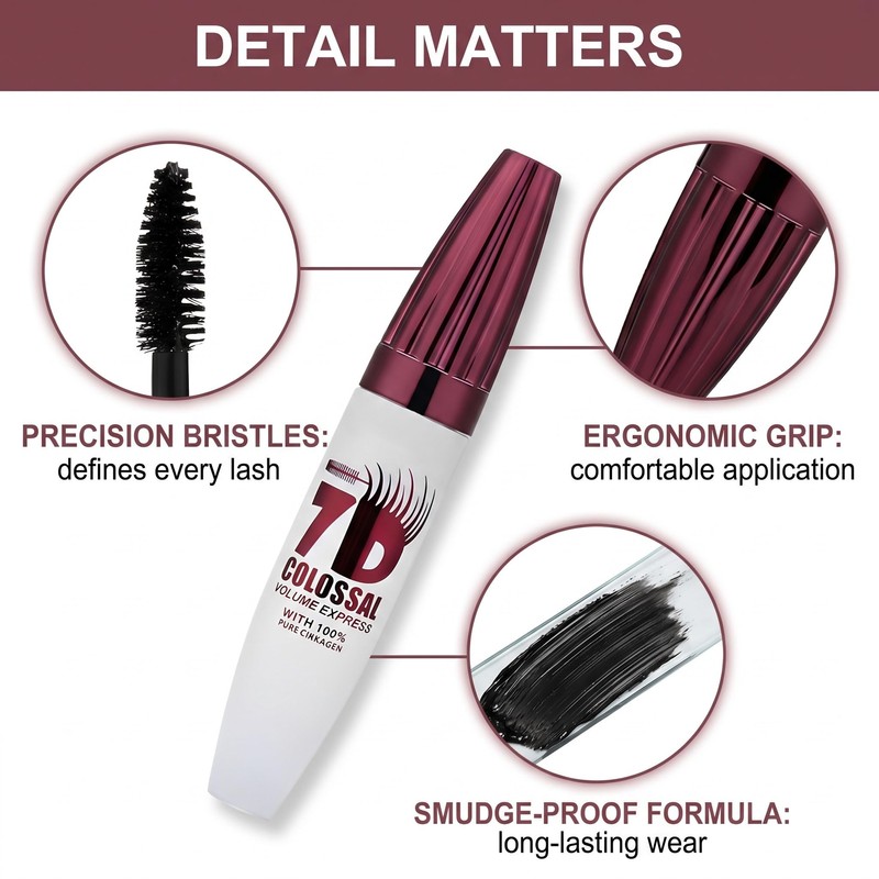 2 Pieces 7D Waterproof Mascara, Natural Length,Long-Lasting & Buildable Volume,