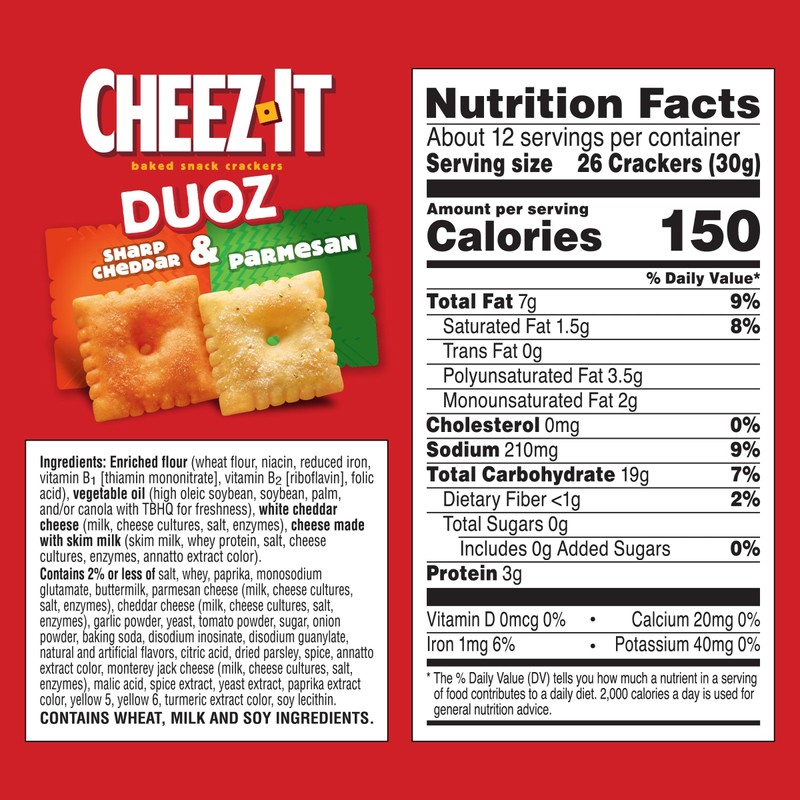 Cheez-It DUOZ Baked Snack Crackers, Lunch Snacks, Sharp Cheddar and