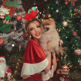 SEWACC Christmas Hat Headband, Plush Elf Hat Hair Hoop, Xmas Elf Costume Headwear for for Holiday Party