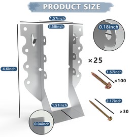 25 Pack 2x6 Joist Hangers with Screws, Galvanized Face Mount Rafter Brackets for Wood, Hurricane Ties for Rafters and Deck Connectors for Floor Shed Barn Coop Porch Truss Deck and Ceiling Joists