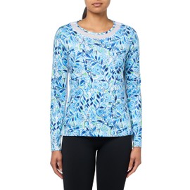 Stella Parker Women's Long Sleeve Quarter Zip Tennis-Golf Polo Top-UPF+, Quick Dry, Moisture Wicking, Aruba Blue