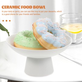 Yardwe Ceramic Footed Bowl Ceramic Fruit Bowl Pedestal Fruit Bowl Dessert Snack Serving Stand for Kitchen Counters Banquet (White) Footed Fruit Bowl