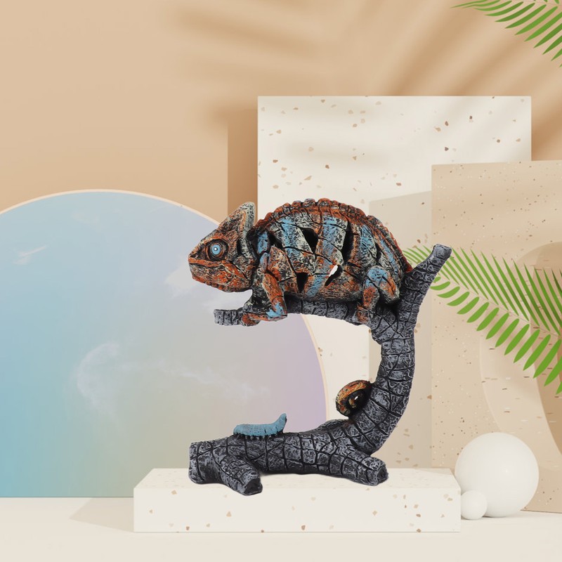 Chameleon Statue Sculpture Resin Chameleon Wild Animal Figurine Ornament for