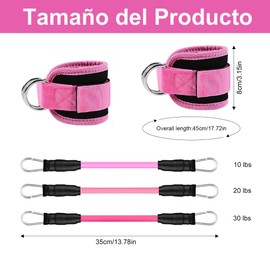 Bandas de Resistencia para Tobillo con Puños|2 Tobilleras para Hacer Ejercicio Ajustables|3 Bandas de Resistencia para Ejercicio|Kit de Correa para Tobillo|Equipo de Ejercicio para Piernas y Caderas