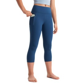 CRZ YOGA Girls Butterluxe Athletic Capri Leggings with Pockets - High Waist Kids Teen Workout Active Yoga Pants Dance Tights French Navy Medium