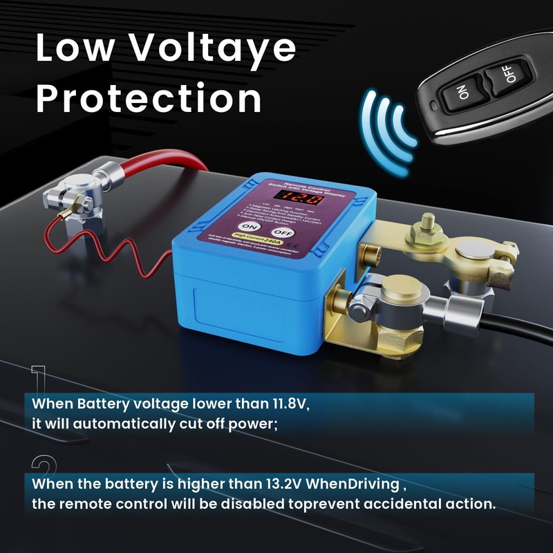 Smart Battery Kill Switch for Car with Led Voltage Display,Remote