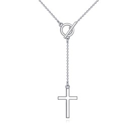 YAFEINI Rosary Chain Sterling Silver Italian Solid Pearl Chain Cross & Roses Wreath Virgin Mary Pendant Y Necklace Catolicos Jewellery Gifts for Women, Gold, Moonstone