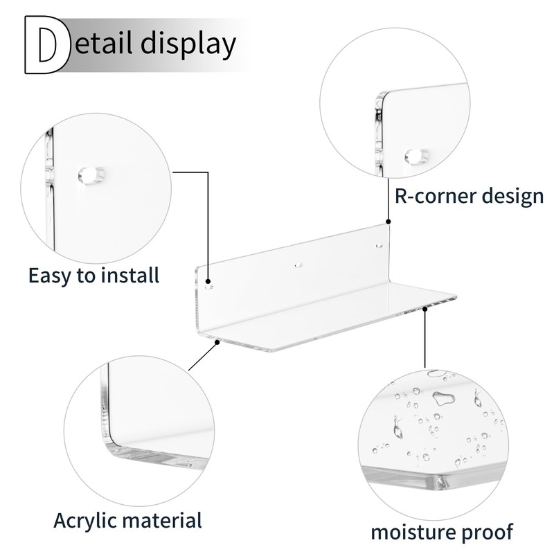 Sezanrpt 12 Inches Clear Wall Shelves, Moisture-Proof, Acrylic Bathroom Wall