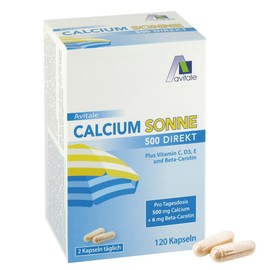 Calcium Sun 500 - Only 2 Capsules Daily to Prepare Your Skin for the Sun with 500 mg Calcium and 6 mg Beta-Carotene Plus Vitamin C, D3 and E