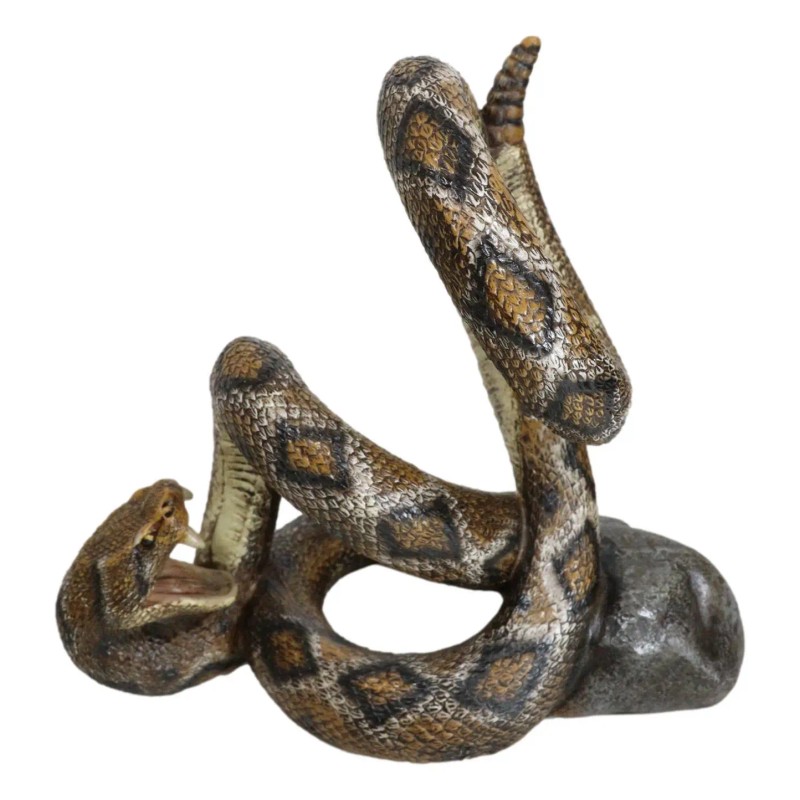 Rustic Western Coiled Diamondback Rattlesnake Snake Wine Bottle Holder Figurine