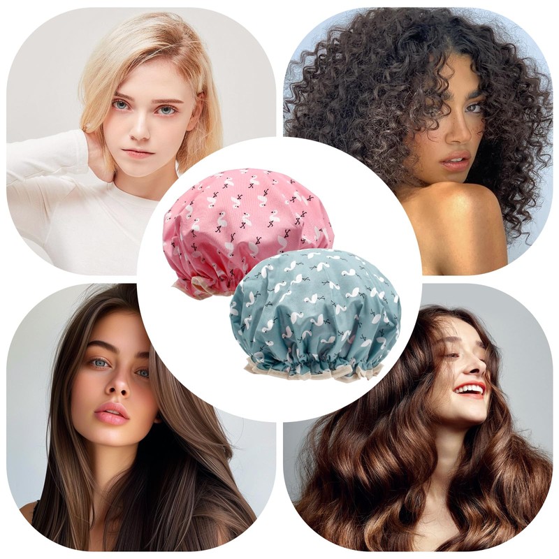 Shower Cap for Women, Elastic Band Waterproof Plastic Shower Cap,