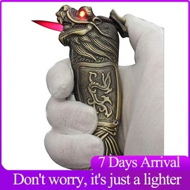 Jet Torch Lighter Utensils Kitchen Windproof Lighter Metal Dragon Tiger Design,Good for Gift, Suitable for Outdoor Camping - Butane Free - Model: Dragon