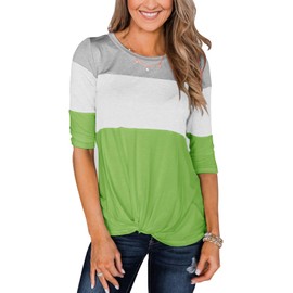 Minthunter Women's Half Sleeve T Shirts Casual Color Block Round Neck Spring Tops (XX-Large, Y-Green)