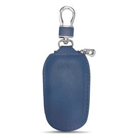 Wuyaoyao Car Key Case, Car Key Fob Cover Case, Leather Key Fob Case with Metal Hook and Keyring Zipper Bag for Remote Key Fob (Blue)