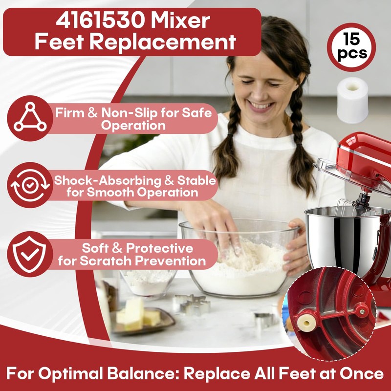 15-Pack 4161530 & 9709707 Mixer Feet Replacement Compatible with KitchenAid