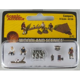 Woodland Scenics A2199 Tent Camping Hiker Fire Pit Figures Scale N 1:160 Campers