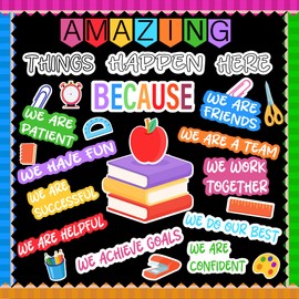 57PCS Motivational Bulletin Board Set, Amazing Things Happen Here Bulletin Board Set with Borders, for Elementary Middle High School