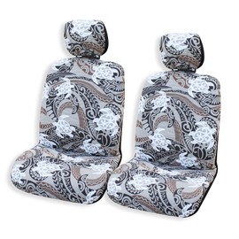 Hawaiian Car Seat Covers Set of 2 - Tribal Tapa Prints - Polynesian Designs - 2 Headrest Covers Included (Add 1 Armrest Slot + 1 Side Airbag Slot, Tribal Honu Tan)