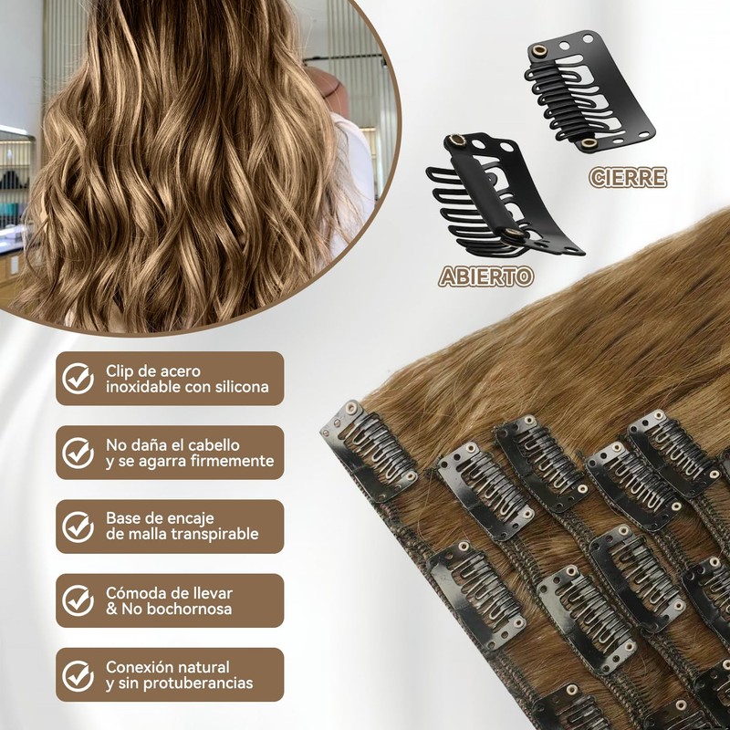 Extensiones de Cabello Natural Ondulado, 6 piezas, Extensiones de Cabello