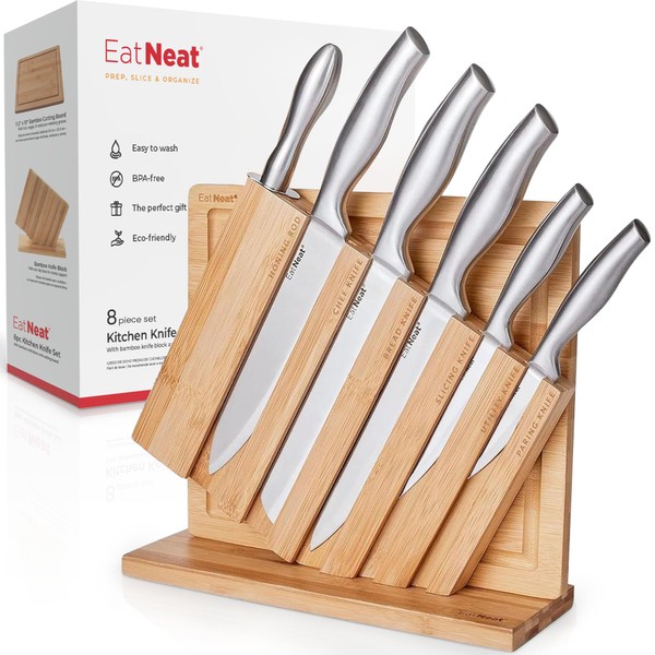 EatNeat 8 Pcs Knives & Cutting Board Set - Stainless