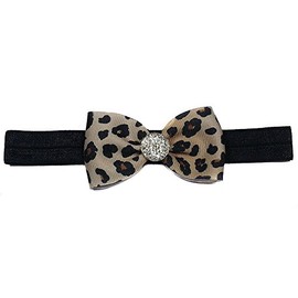 Mini Ribbon Hair Bows with Rhinestones (Small Headband(Newborn to 3 months), Leopard)