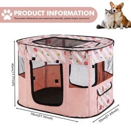 PRITOK Foldable Pet Playpen: Portable Dog Cat Playpen, 600D Oxford Indoor/Outdoor Pet Tent with Carry Bag​, Breathable Mesh for Indoor Outdoor Puppy Rabbits Hamster Small Animals (PINK)