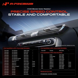 A-Premium HVAC - Resistencia del motor del ventilador del calentador compatible con Hyundai Elantra 2006-2014, Santa Fe 2013-2018, Sonata 2006-2014, Kia Forte 2014-2018, Optima 2006-2019 Compatible con Hyundai Sonata, Elantra, Santa Fe, Santa Fe Sport, El