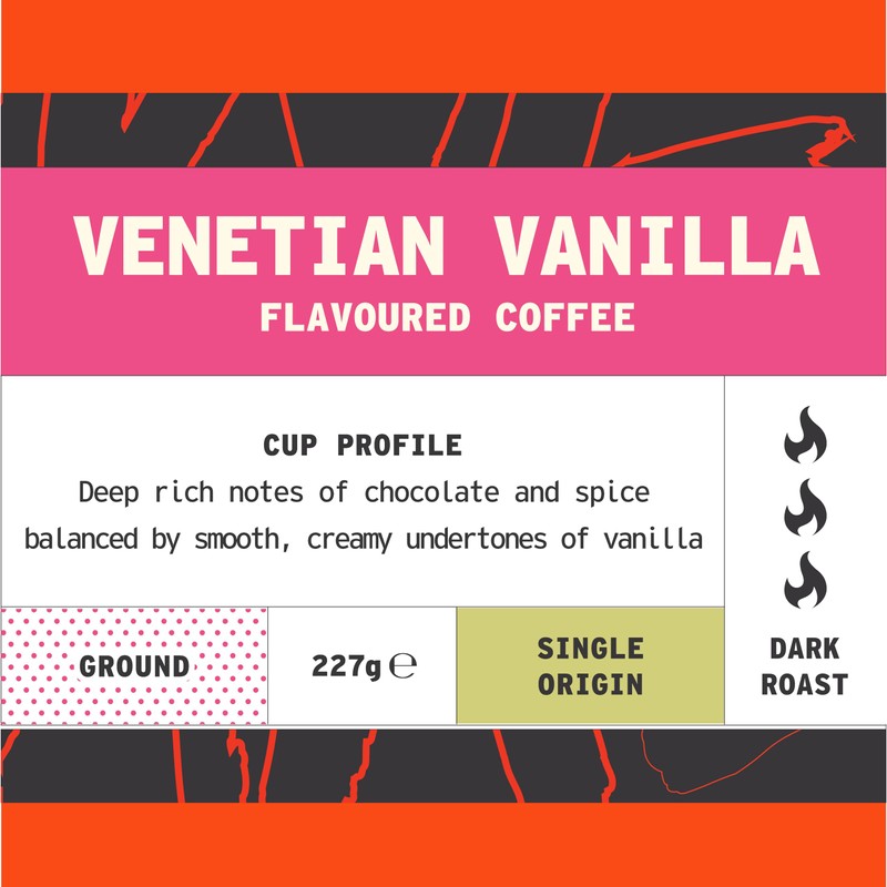 Coffee Ground, 227g Bag Italian Vanilla Flavoured Ground Coffee, Arabica,