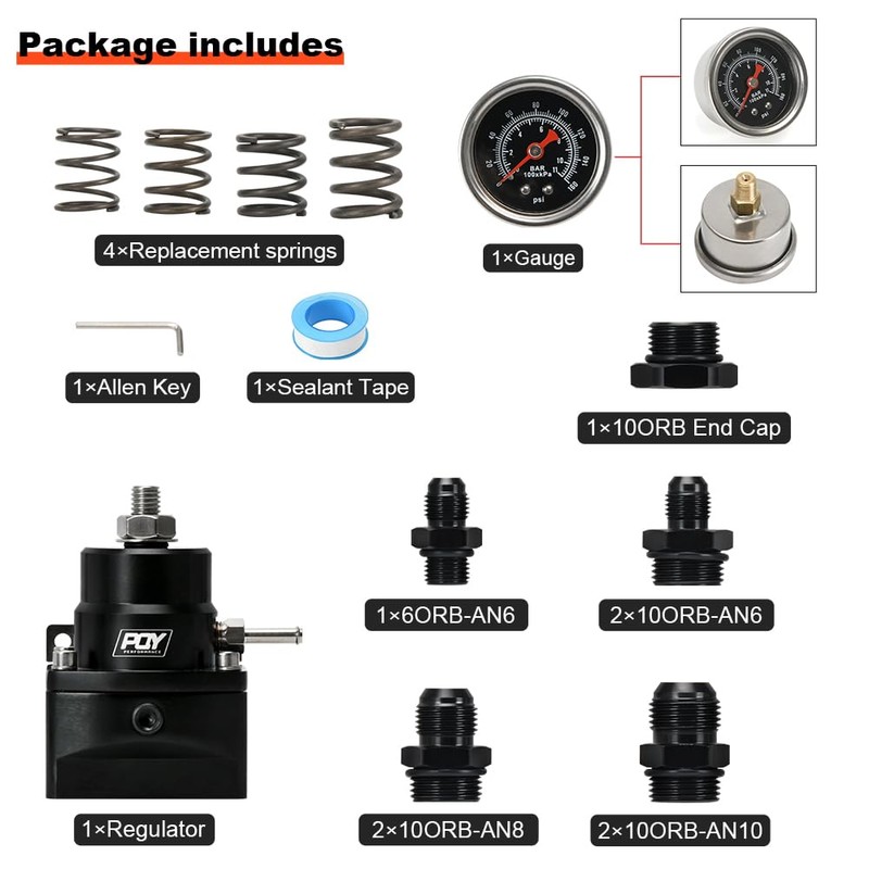 Adjustable Fuel Pressure Regulator Kit 3-110PSI AN10 Feed AN6 Return