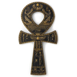 Veronese Design 16 Inch Egyptian Ankh Resin Wall Sculpture Black Gold Plaque