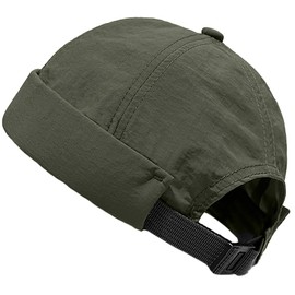 Rumnoke Quick Dry Docker Caps for Men Brimless Cap Sailor Rolled Cuff Beanie Hat Green