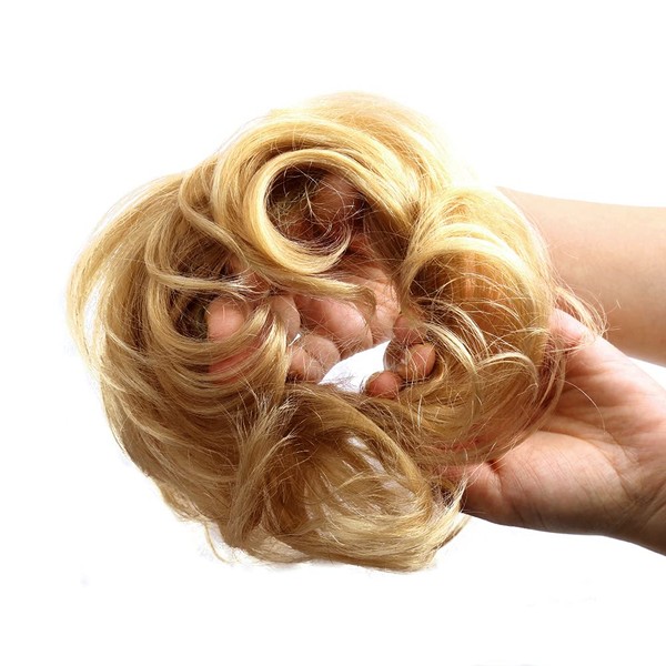 Bella Hair Messy Bun Scrunchie Human Hair Piece, Elastic Chignon Hair Extension for Women Instant Hair Up-do (#18 Honey Blonde/Ash Blonde)