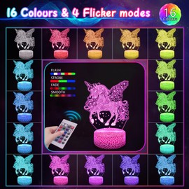 Polemera Unicorn Night Light Gift for Kids, Birthday Unicorn Gifts for Girls, 3D Illusion Lamp with 16 Colors Change by Remote Control, Girls Room Decor, Bedroom Decor, Home Decor