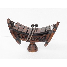 Thai Teak Wood Thai Traditional Musical Instruments Teakwood Teak Wood Wooden Xylophone 8 Bar Notes, inch Wood040