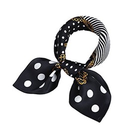 LSHARON SILK Women's 100% Mulberry Silk Scarf Graphic Print Silk Scarf ，53 * 53cm (Black)