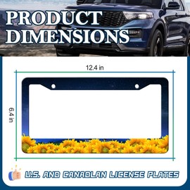 HCSS 2PCS Sunflower License Plate Frames, Yellow Floral Starry Sky Aluminum Metal License Plate Holder Covers, Rust-Proof Waterproof Car Decorative Tag Frames for Standard US 12x6 Inch