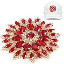 Crystal Glass Rhinestones Decoration, Crystal Flower Buttons Brooches for Wedding Decoration DIY Hair Accessories Gold Base(Red Golden Base)