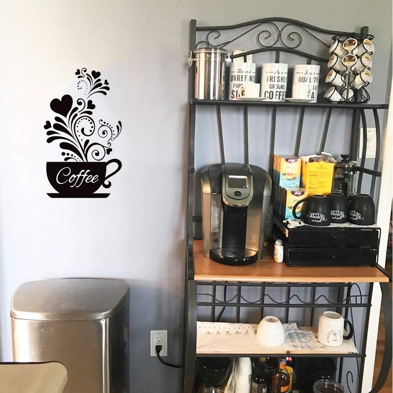 SITAKE “Coffee Cup + Flower” Kitchen Wall Stickers, Black Coffee
