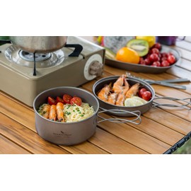 Boundless Voyage Outdoor Titanium Pot with Pan Set with Collapsible Folding Handle for Outdoor Camping Cooking Hiking Backpacking Portable Cookware Ti2042C