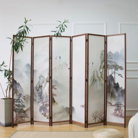 Furnnylane 3 Panel Room Divider Screen,Double Faced Room Divider Folding Wall Divider for Room Separation,Mountains and Waters Landscape,67" H x 47.2" W