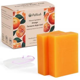 Kojic Acid Soap for Hyperpigmentation, Kojic Acid and Turmeric Brightening Face Orange Soap Bar, Organic Turmeric Soap Bar for Face & Body Cleansing, Helps Reduce Dark Spot.Includes 2 Bars