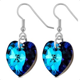 925 Sterling Silver Heart Earrings with Birthstone - December Turquoise Crystal Drop Earrings - Delicate & Fine Dangle Earrings - Jewellery Gift for Women, Girls, Teens, Wife & Girlfriend