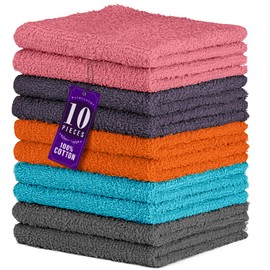 DecorRack 10 Pack 100% Cotton Wash Cloth, Luxurious Soft, 12 x 12 inch Ultra Absorbent, Machine Washable Washcloths, Assorted Set 4 (10 Pack)