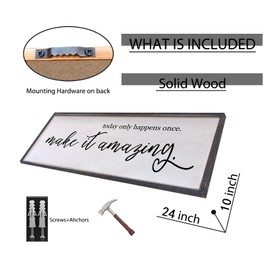 FZZHYQCHY Today Only Happens Once Make It Amazing Motivational Wall Art Decor 24×10 Inch Inspirational Wood Framed Office Wall Hanging Sign (Black)