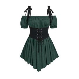Rosegal Women Plus Size Gothic Off The Shoulder Top Medieval Renaissance Corset Shirt Top, Green_1, Large