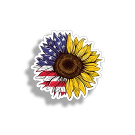 Real Sticky 4" USA Flag Sunflower Sticker Sun Flower Laptop Car Vehicle Window Bumper Decal