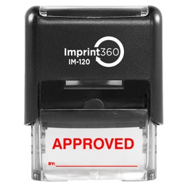 Supply360 AS-IMP1114R - Approved Stamp with by: Line, Red Ink, Heavy Duty Commerical Self-Inking Rubber Stamp, 9/16" x 1-1/2" Impression