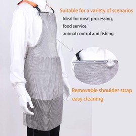 Chainmail Apron for Butcher, Anti-cutting Protective Apron for Meat Cutting, Safety Work Bib with Adjustable Strap (L)