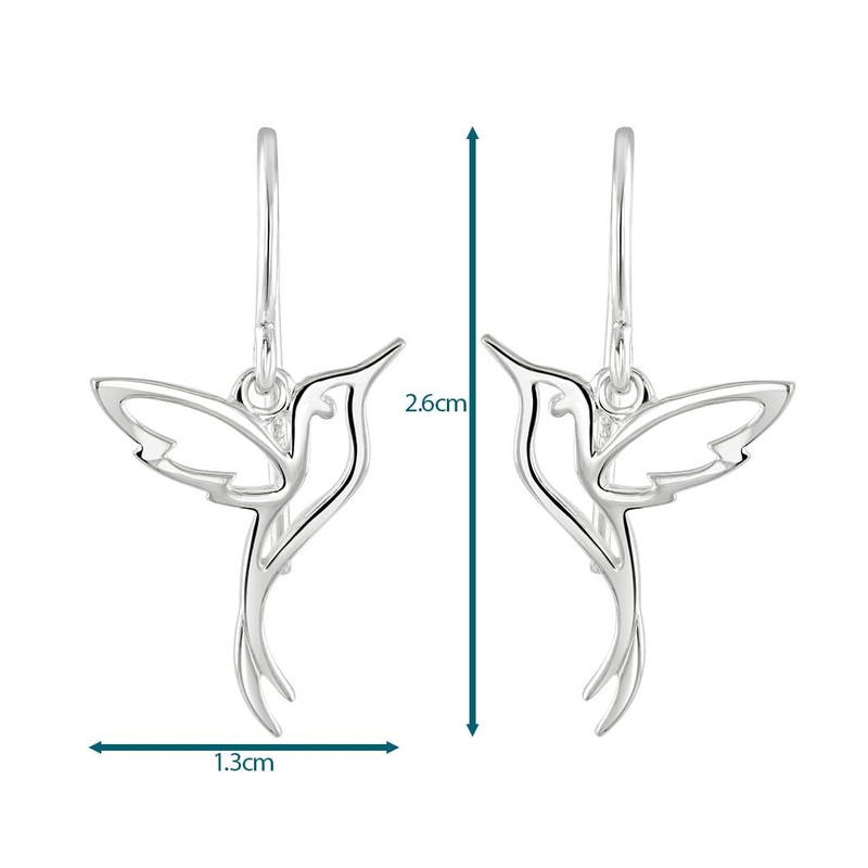 Dew Sterling Silver Hummingbird Drop Earrings