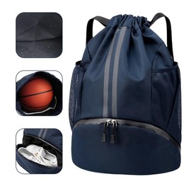 MOSSTYUS Swim Bag Drawstring Backpack String Bag Gym Sports with Shoe Compartment Sackpack for Beach Swimming Gym Sports,Navy 3#
